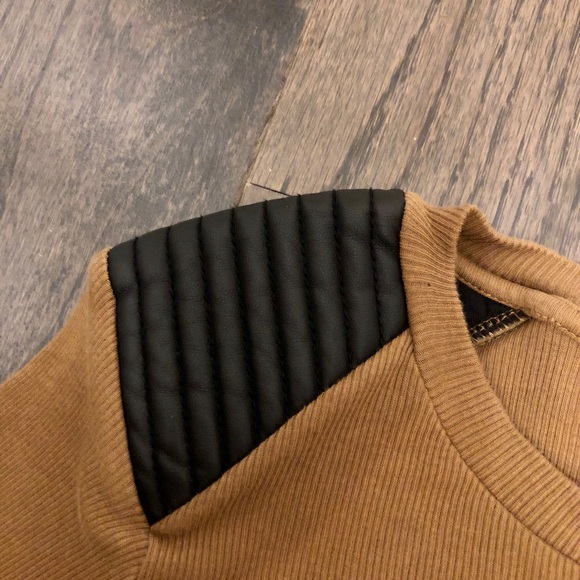 Zara Ribbed Top w/ Vegan Leather Shoulders - Picture 7 of 11